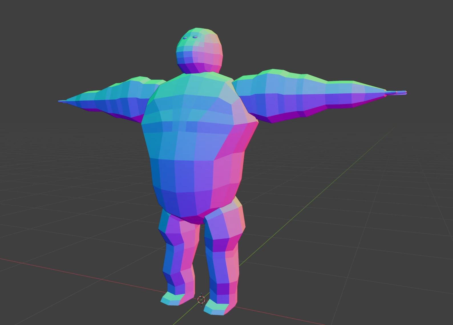A humanoid shape in a T-Pose in the Blender3D modelling software